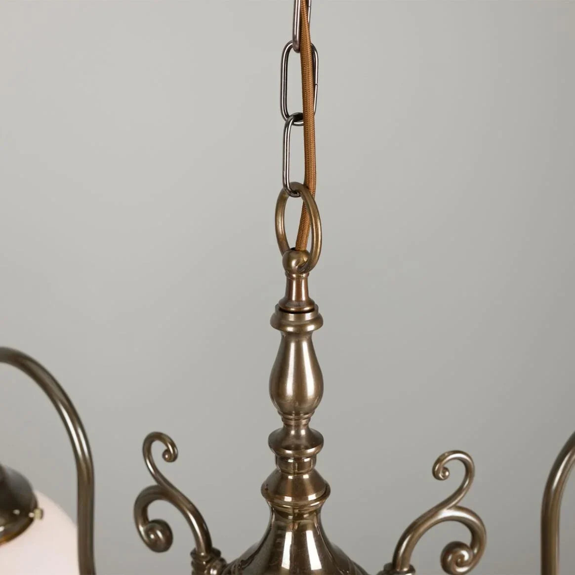 Three-Light Brass Chandelier with Opal Glass Globes, Ø85cm