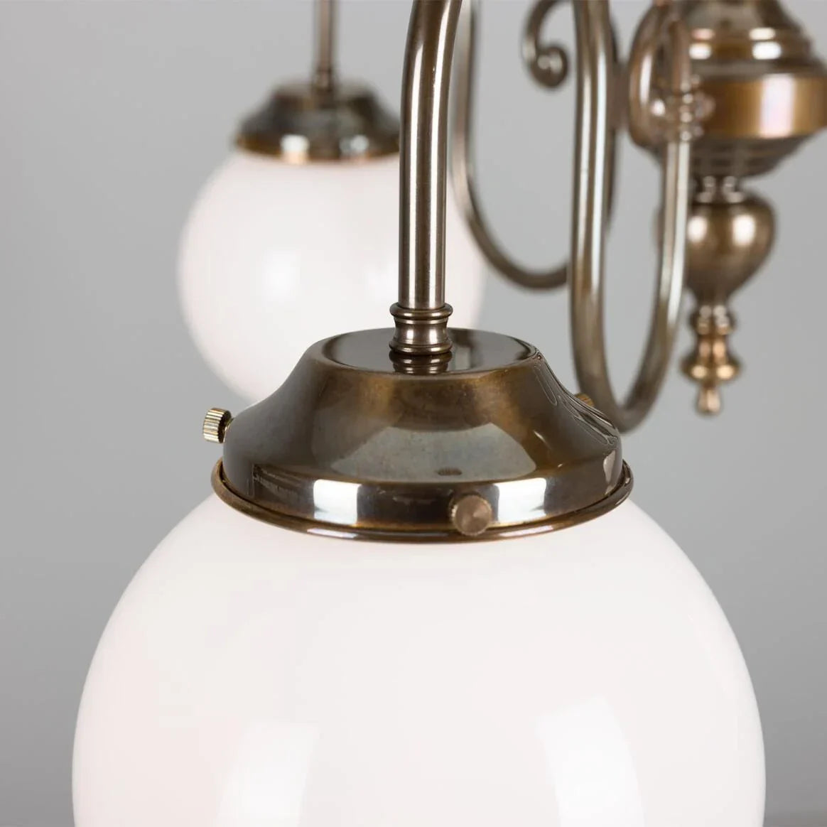 Three-Light Brass Chandelier with Opal Glass Globes, Ø85cm