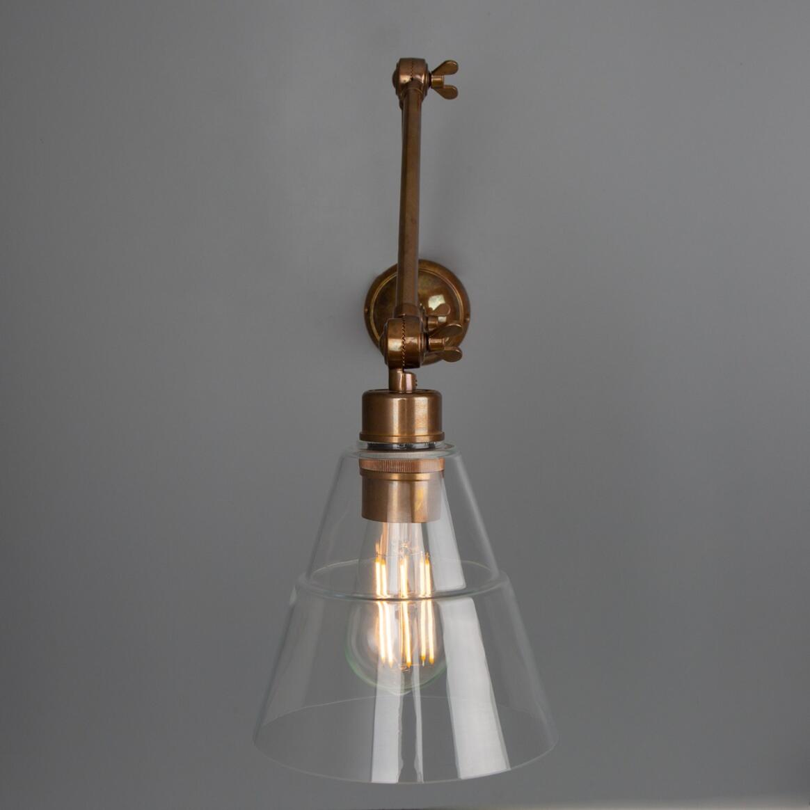 Adjustable Arm Wall Light Clear Glass Cone 3 Pivots E27 73cm Reach
