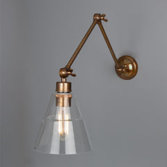 Adjustable Arm Wall Light Clear Glass Cone 3 Pivots E27 73cm Reach