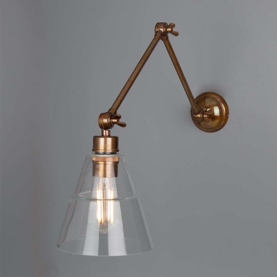 Adjustable Arm Wall Light Clear Glass Cone 3 Pivots E27 73cm Reach
