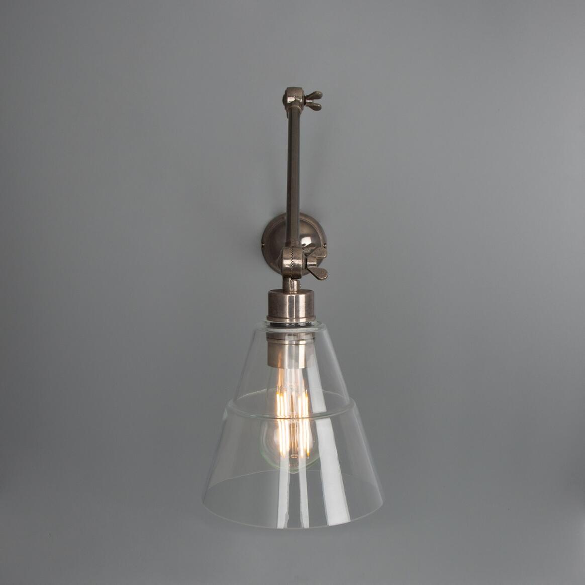 Adjustable Arm Wall Light Clear Glass Cone 3 Pivots E27 73cm Reach