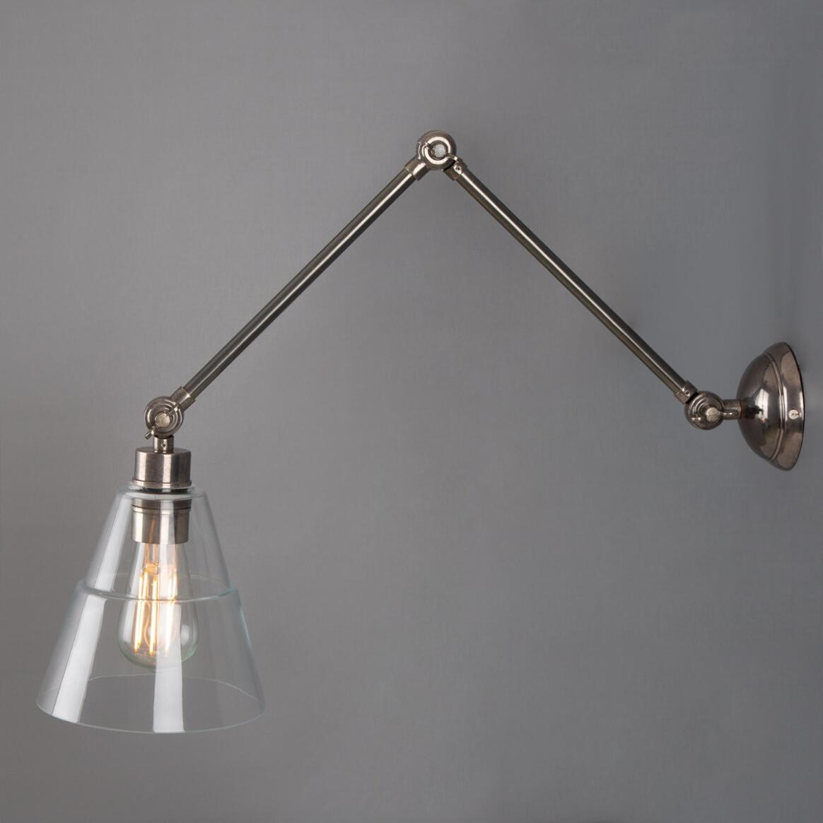 Adjustable Arm Wall Light Clear Glass Cone 3 Pivots E27 73cm Reach