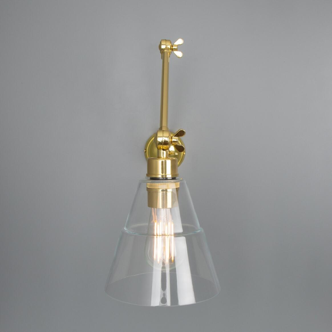 Adjustable Arm Wall Light Clear Glass Cone 3 Pivots E27 73cm Reach