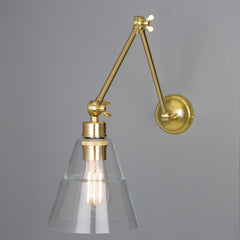 Adjustable Arm Wall Light Clear Glass Cone 3 Pivots E27 73cm Reach