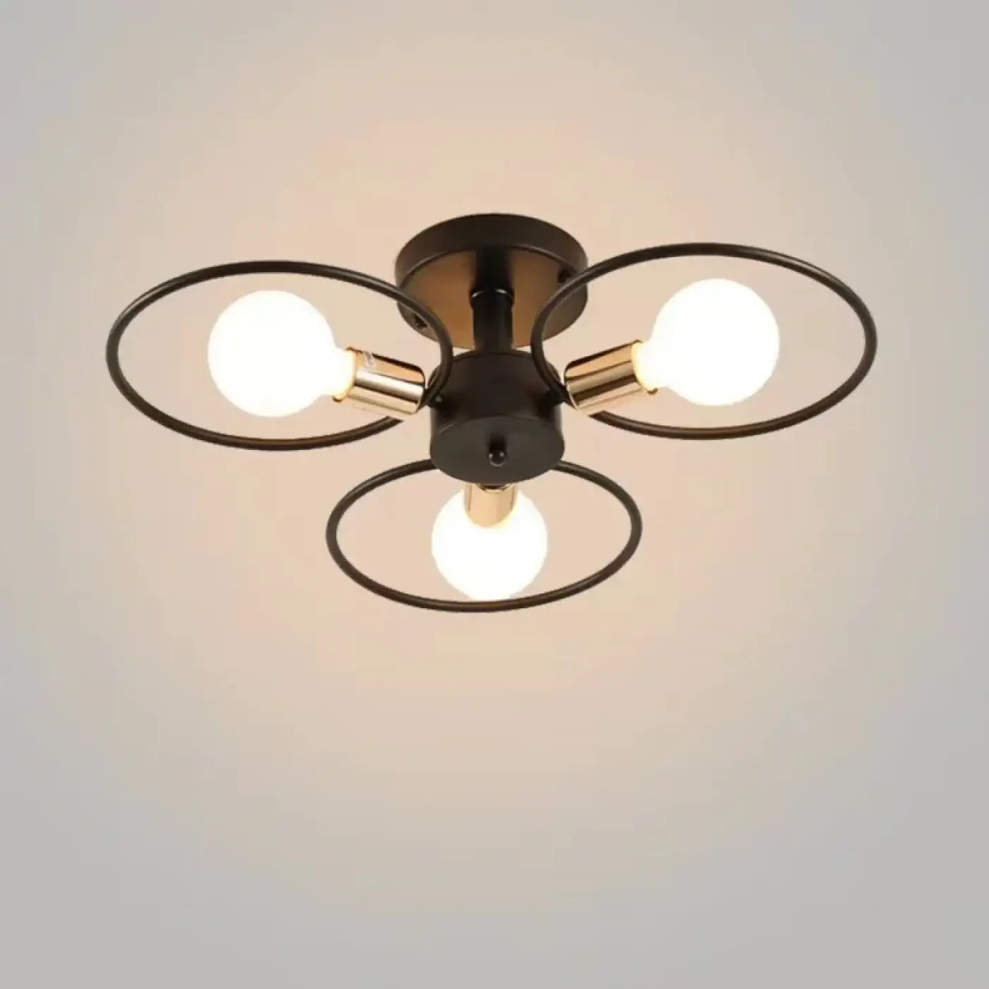 Black Metal Ring Ceiling Light E27 Retro Industrial S (3-Light) M (6-Light)