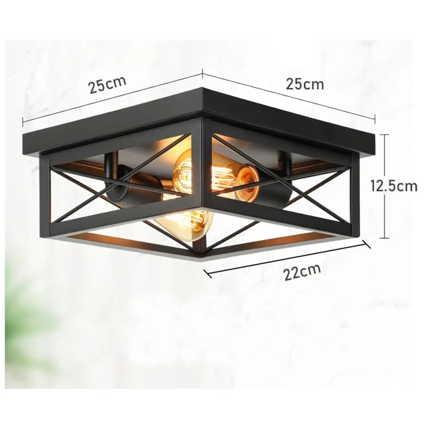 Industrial Black Square Metal Ceiling Light E27 — 2-Light 25cm
