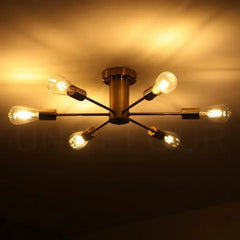 Industrial Ceiling Light 6-Arm Exposed Bulbs E26 Black Gold