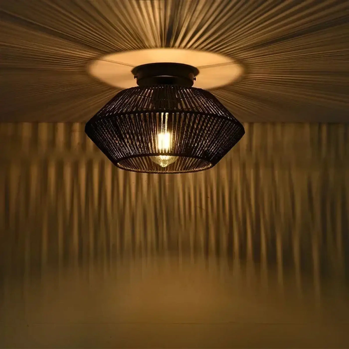 Geometric Metal Ceiling Light E27 Ø32cm — Black or Brown, 3 Colour Temperatures