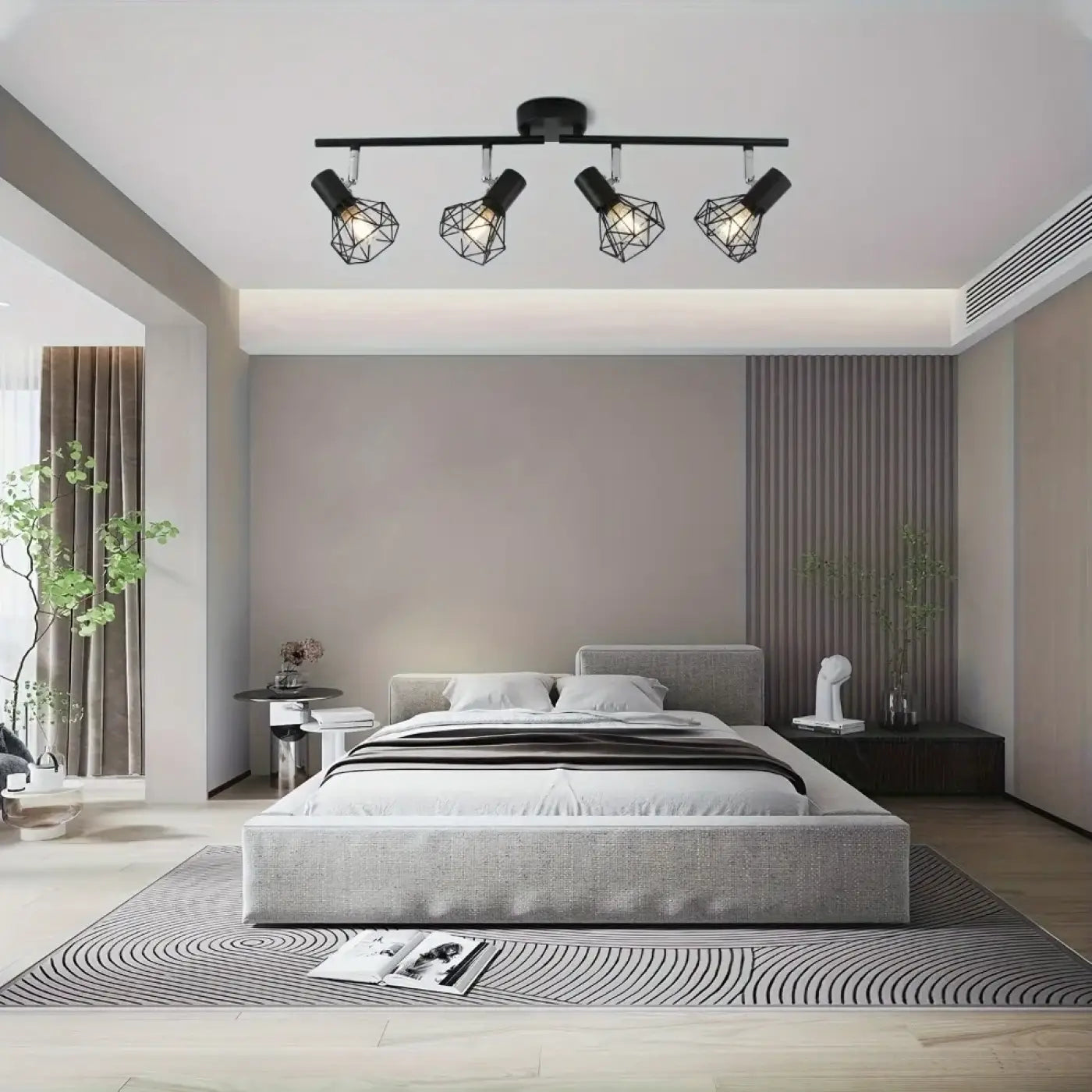 Industrial Black Ceiling Light 4 or 6 Adjustable Spots Metal