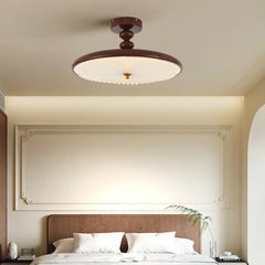 Vintage Pleated Glass Wood Ceiling Light E27 IP65 — Dimmable, SØ40cm or MØ50cm