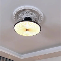Vintage Pleated Glass Wood Ceiling Light E27 IP65 — Dimmable, SØ40cm or MØ50cm