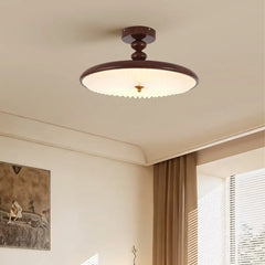 Vintage Pleated Glass Wood Ceiling Light E27 IP65 — Dimmable, SØ40cm or MØ50cm