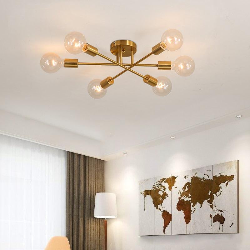 6-Arm Industrial Ceiling Light Gold 6×E27 40W