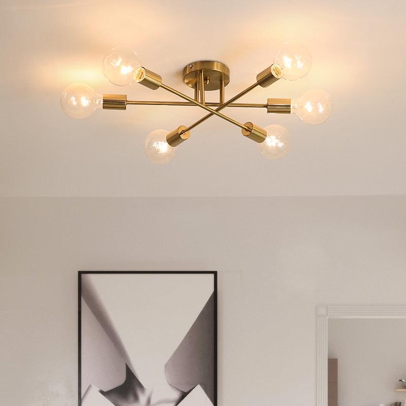 6-Arm Industrial Ceiling Light Gold 6×E27 40W