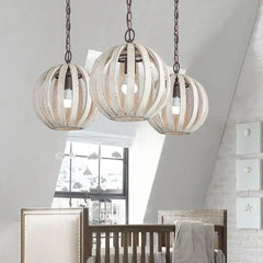 Rustic Cage Pendant Light Wood & Metal E27