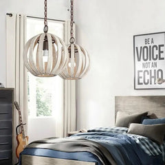 Rustic Cage Pendant Light Wood & Metal E27