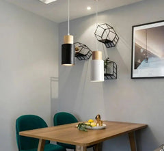 Nordic Long Wooden Pendant Light E27 Metal Black White Small Large