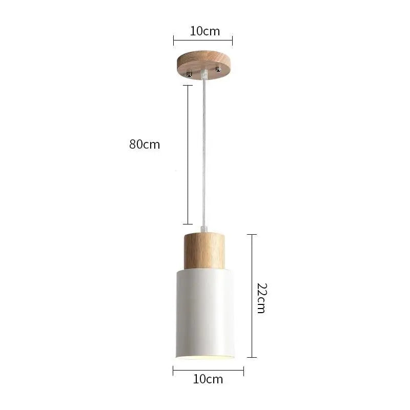 Nordic Long Wooden Pendant Light E27 Metal Black White Small Large