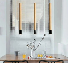 Nordic Long Wooden Pendant Light E27 Metal Black White Small Large