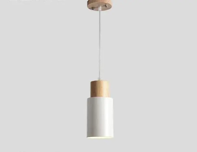 Nordic Long Wooden Pendant Light E27 Metal Black White Small Large