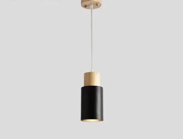 Nordic Long Wooden Pendant Light E27 Metal Black White Small Large