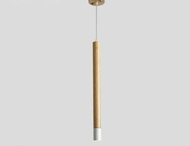 Nordic Long Wooden Pendant Light E27 Metal Black White Small Large