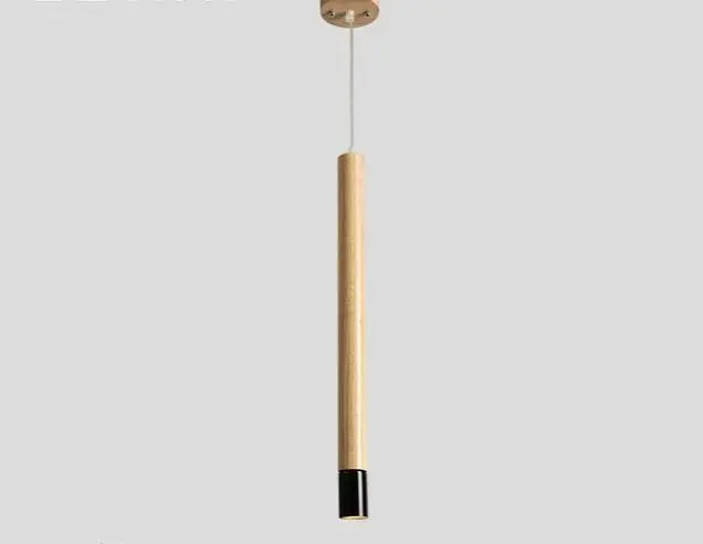 Nordic Long Wooden Pendant Light E27 Metal Black White Small Large