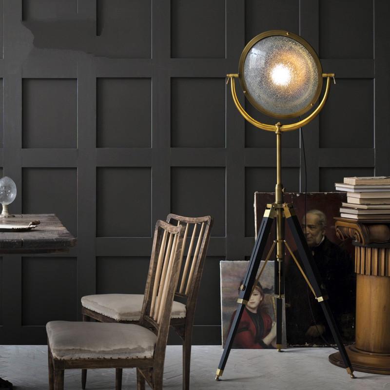 Industrial Cinema Spotlight Floor Lamp, E27, Bronze, Exposed Cage & Pulley