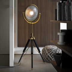 Industrial Cinema Spotlight Floor Lamp, E27, Bronze, Exposed Cage & Pulley
