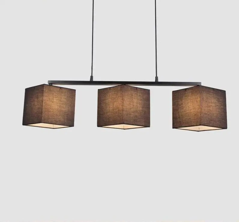 Square Chandelier Linen Iron E27 84 cm Black White Beige