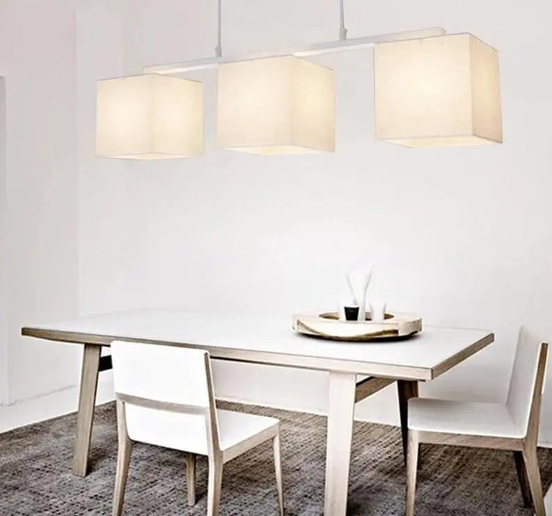 Square Chandelier Linen Iron E27 84 cm Black White Beige