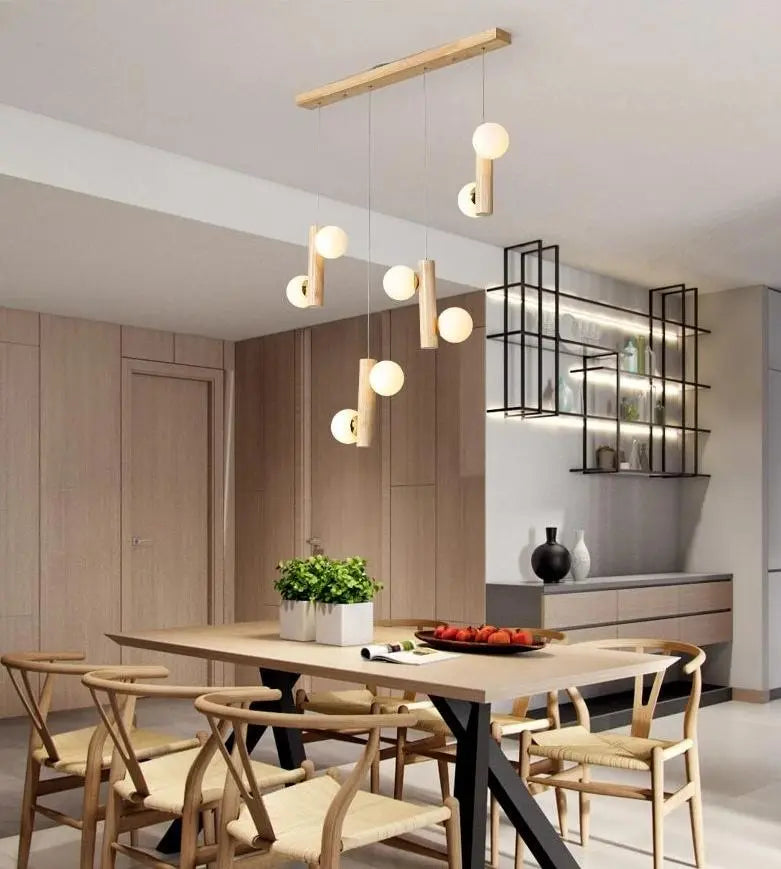 Modern Wooden Chandelier G9 — Wood & Glass, Set of 2, 6 or 8 Lights