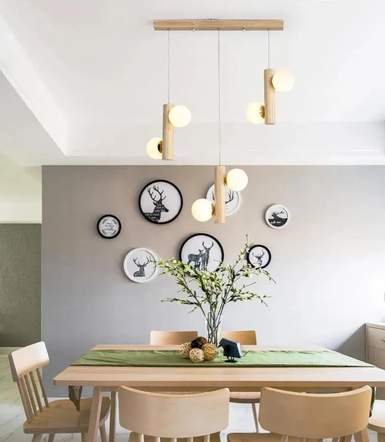 Modern Wooden Chandelier G9 — Wood & Glass, Set of 2, 6 or 8 Lights