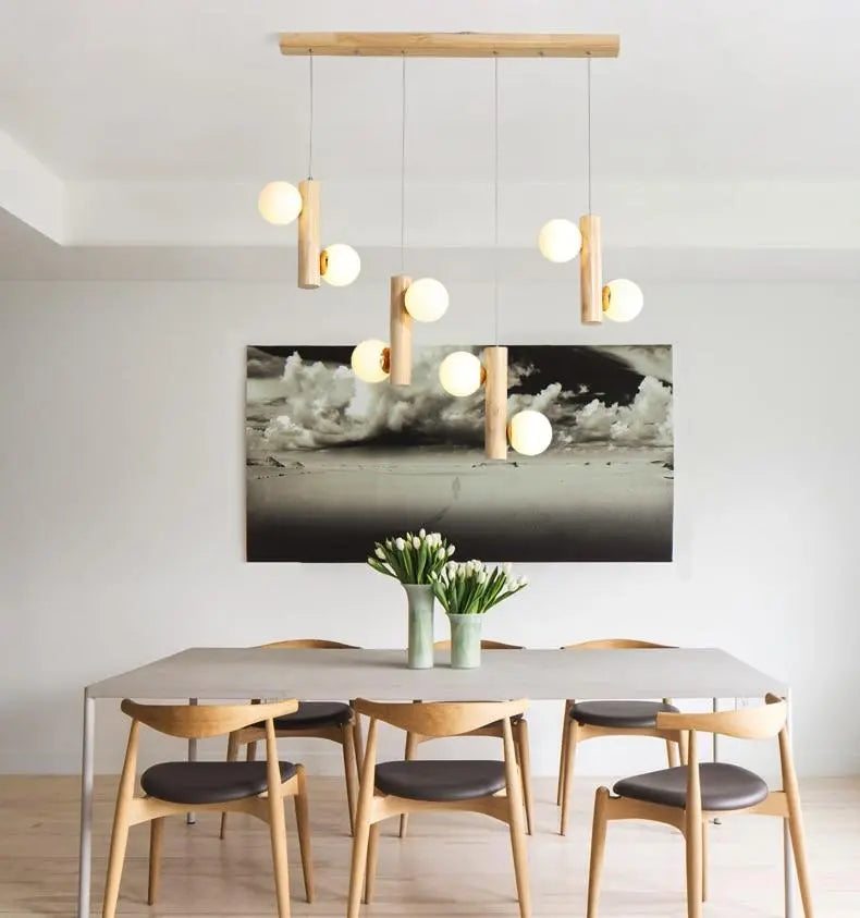 Modern Wooden Chandelier G9 — Wood & Glass, Set of 2, 6 or 8 Lights