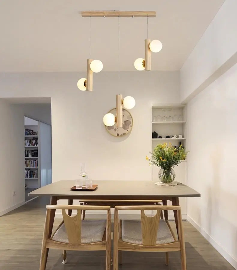 Modern Wooden Chandelier G9 — Wood & Glass, Set of 2, 6 or 8 Lights