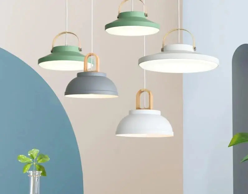 Nordic LED Pendant Light Iron Wood 3 Colours 3 Sizes