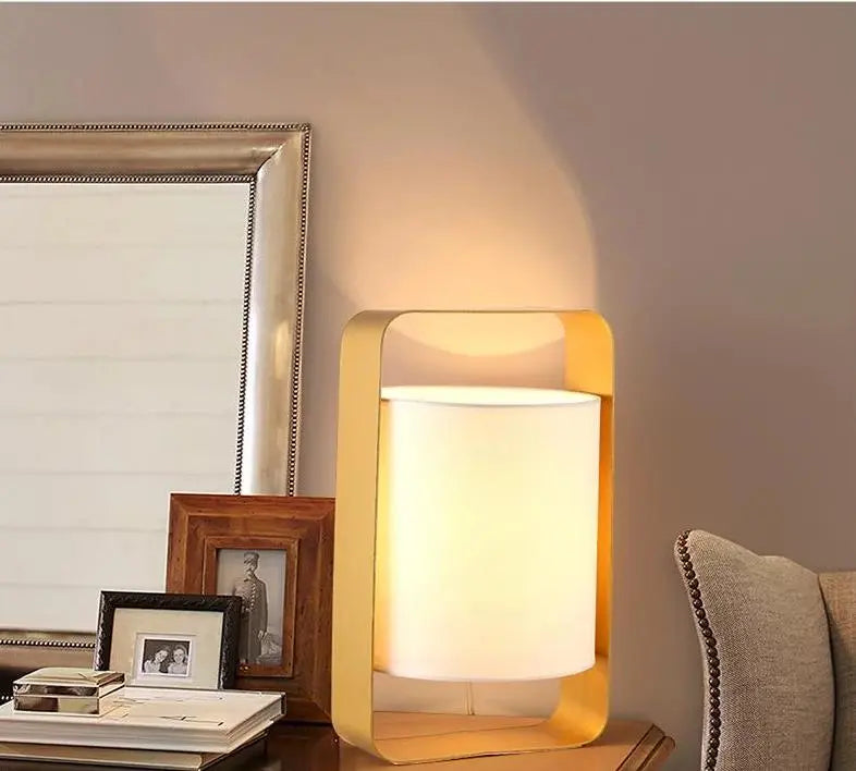 Floating Lantern Table Lamp Metal Frame & Textile Shade E27 — Small or Large