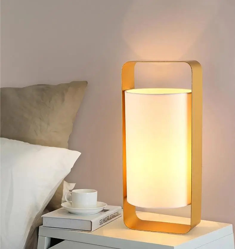 Floating Lantern Table Lamp Metal Frame & Textile Shade E27 — Small or Large