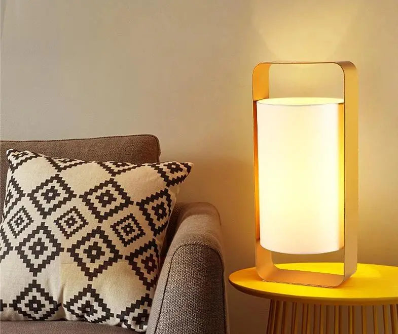 Floating Lantern Table Lamp Metal Frame & Textile Shade E27 — Small or Large