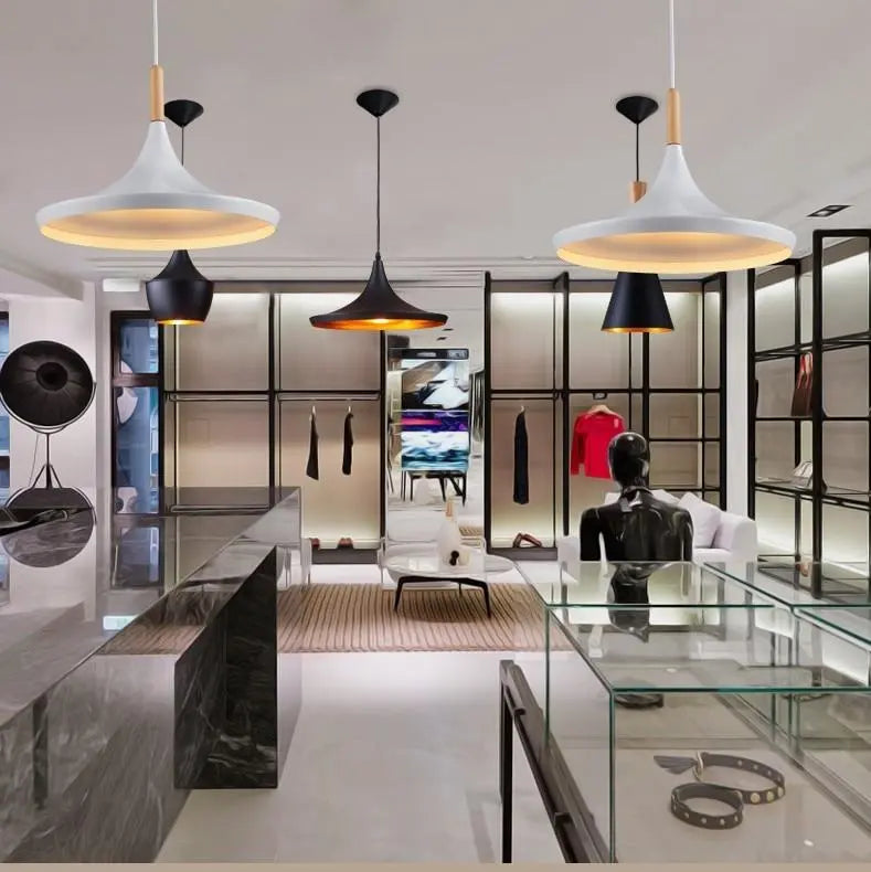 Iron Pendant Light E27 3 Shapes Lantern Funnel Cone