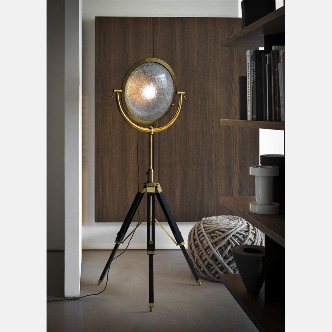 Industrial Cinema Spotlight Floor Lamp, E27, Bronze, Exposed Cage & Pulley