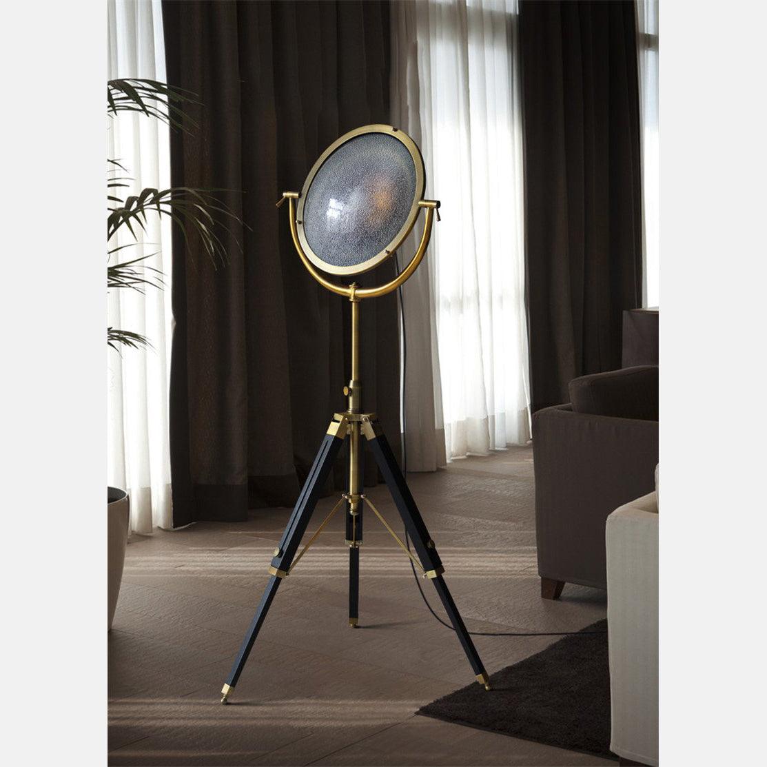 Industrial Cinema Spotlight Floor Lamp, E27, Bronze, Exposed Cage & Pulley