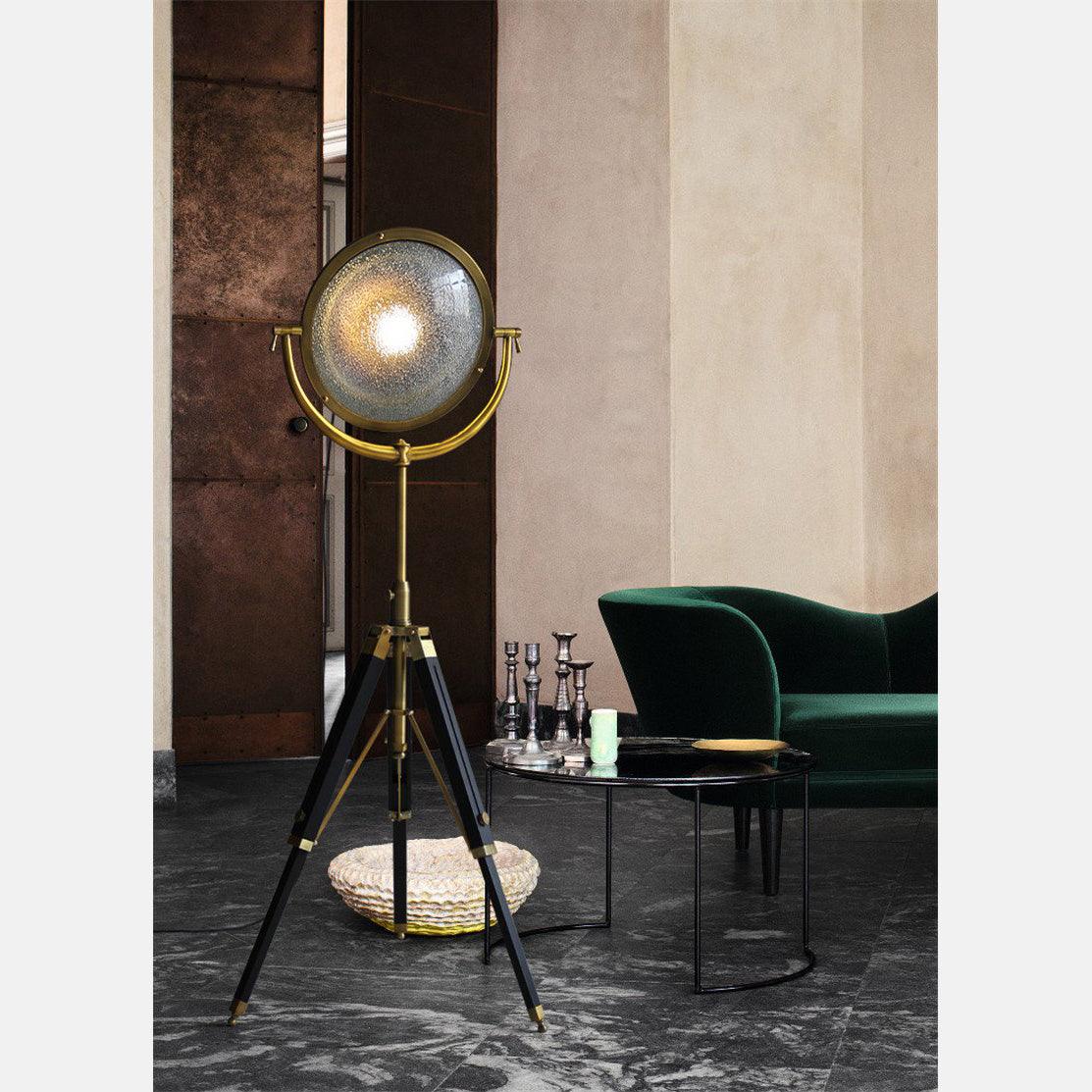 Industrial Cinema Spotlight Floor Lamp, E27, Bronze, Exposed Cage & Pulley