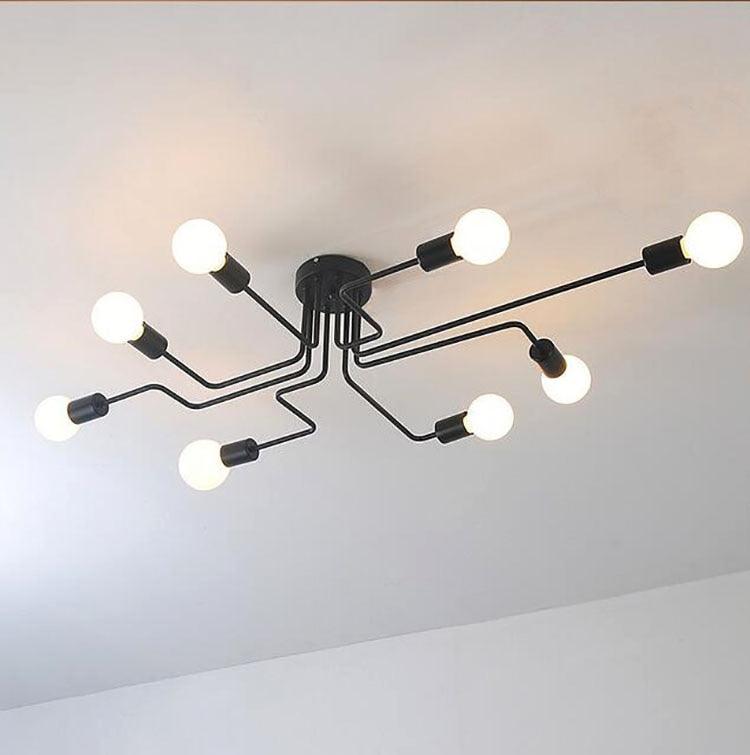 Large Industrial Ceiling Light Matt Black Thermolacquered 8 Heads 120cm