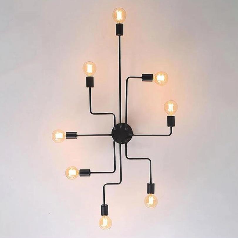 Large Industrial Ceiling Light Matt Black Thermolacquered 8 Heads 120cm