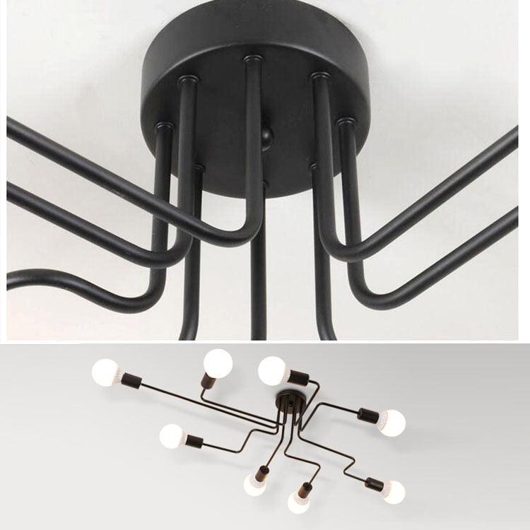 Large Industrial Ceiling Light Matt Black Thermolacquered 8 Heads 120cm