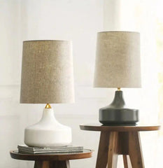 Nordic LED Table Lamp Iron Fabric Shade E27 White Grey