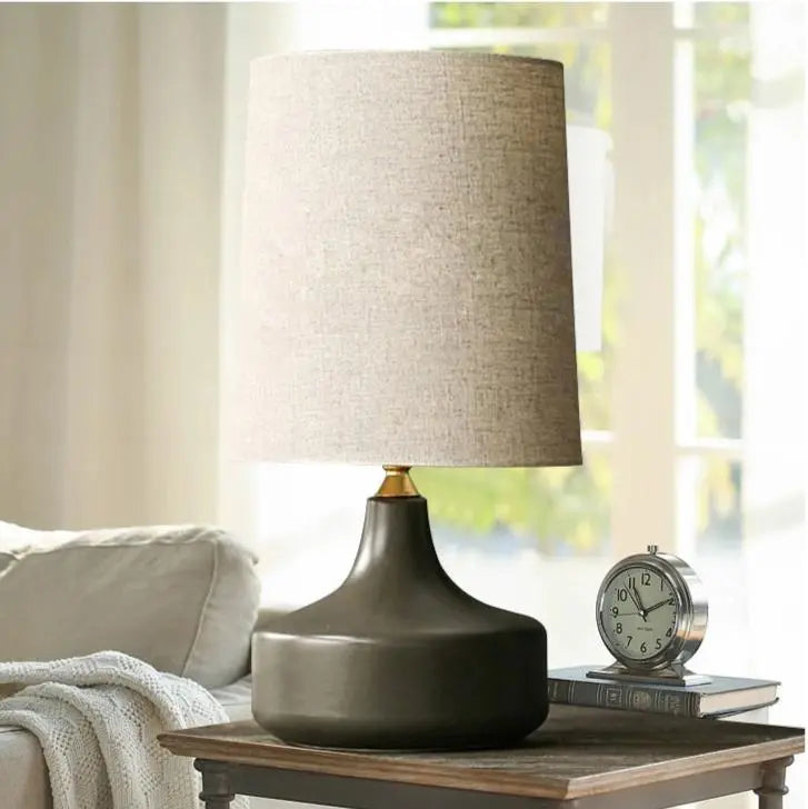 Nordic LED Table Lamp Iron Fabric Shade E27 White Grey