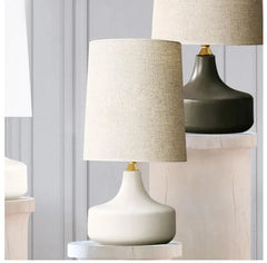 Nordic LED Table Lamp Iron Fabric Shade E27 White Grey